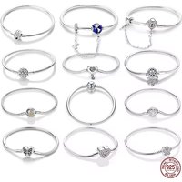 Bracelet Silver 925 Original 17-20CM Star Moon Sun Four Leaf Clover Green Zircon Bracelets Fit DIY Charms Birthday Jewelry Gifts