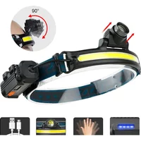 USB Rechargeable Induction Headlamp Zoom COB LED Head Lamp Built in Battery Flashlight Multifunction 6 Modes Head Torch