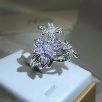 925 Silver High Quality Flower Rings Pear Shape Branch Flower White Zircon Rings Women's Party Birthday Jewelry Gifts