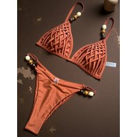 Cross Bandage Beads Bikinis 2026 Push Up Bra Bikini Women Swimwear Female Swimsuit Two-pieces Bikini Set Bathing Suit Swim Lady
