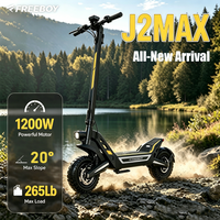 Freeboy J2Max 50Km Reichweite Offroad-Elektroroller für Erwachsene 1200W Motor 48V 18,2Ah Akku 11" Fat-Reifen Doppelte Scheibenbremse Ipx5 55Km/h