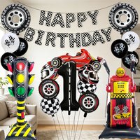Race Car Black and White Checkered Balloons Racing Happy Birthday Banner Balloons for Boys Racecar Fast One Birthday Party Decor