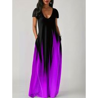 European and American new summer loose print casual women's pocket long dress