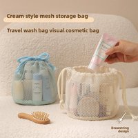 1pc Portable Mesh Drawstring Storage Bag Clear Drain Cosmetic Pouch Travel Organizer For Swimming Daily Toiletry Arrangement