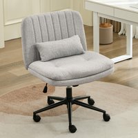 TCGBKAF Gray Criss Cross Chair Armless Desk Office with Wheels And Lumbar Pillow Linen Comfy Adjustable Swivel Task Vanity