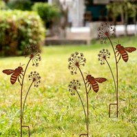 Metal Garden Stakes Decorative Rustic Bee Outdoor Metal Art Yard Sign Stake for Backyard Lawn Patio Porch Deck Pathway Walkway