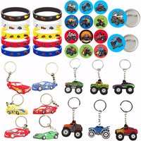 Race Cars Monster Truck Party Wheel Truck Toy Keychain Rubber Bracelets Badges Bags Kids Birthday Party Baby Shower Supplies