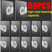 80PCS Transparent Wall-mounted Hooks Self-adhesive Door and Wall Hooks Hooks Heavy Duty Rack Kitchen Bathroom Organizer