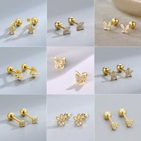2Pcs Helix Ear Piercing Stud Earrings for Women Zircon Heart Butterfly Ear Tragus Cartilage Piercing Accessories Jewelry Gift