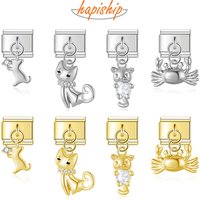 Hapiship 2025 New Women Animals Dog Cat Bear Crab Italian Charms Fit 9mm Stainless Steel Bracelet DIY Makeing Jewelry DJ1739