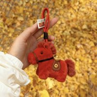 Hot Sale 1PC Red White Plush Horse Key chain New Year Horse-Shaped Animal Keychain Car Ornament With Hanging Rope