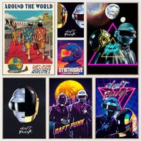 1pc Around The World Daft Punk Poster Sticker Print Waterproof Wall Art For Living Room Bedroom Home Decor