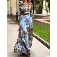 New autumn and winter style, elegant and romantic vacation style, two-piece set of long-sleeved long dress with tie belt and cin