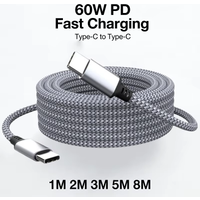 60W Type C To Type C Fast Charging Cable Extended Nylon Braided For Huawei Xiaomi Samsung Oppo OnePlus Data Cord 1M 2M 3M 5M 8M
