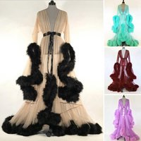 Women Summer Kimono Dress Sheer Tulle V-Neck Long Sleeves Floor-Length Night-Robe Wedding Night Honeymoon Bathrobe Nightdress