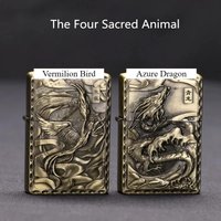 Metal Kerosine Lighter Gift Personality Nostalgia Retro Windproof Creative Relief Engraving Bronze Animals Men's Gift Cigarettes