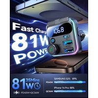 Joyroom Bluetooth 6.0 FM Transmitter with PD 45W&QC3.0 Fast Charger Bluetooth Car Adapter Portable Car AUX Radio Modulator MP3