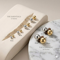 Classic Tiny Gold Silver Round Ball Stud Earrings Set for Women Men 3mm-10mm Stainless Steel Small Piercing Jewelry Wholesale