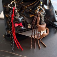Cute Leather Cat Keychain Bag Tassel Love Heart Badminton Racket Pendant Bag Charms Bag Package Decor Women