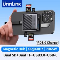 Unnlink Magnetic USB C Hub Multiport Adapter Docking Station 4K HDMI 65W PD For Macbook iPhone 16/15 Pro, SD/TF Card Reader