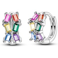 925 Sterling Silver Rainbow Multi Color Square CZ Hoop Earrings for Women Vibrant Cute Summer Beach Trendy Fashion Jewelry