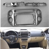 2Din Car DVD Only Frame Audio Fitting Adaptor Dash Trim Facia Panel 9inch For VW Tiguan Dark Gray 2010-17 Double Radio Player