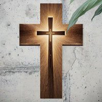 Colorful Wood Cross Wall Hanging with Nano Tape, Christian Religious Home Art