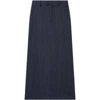 Women's A-line Skirt 2026 Summer New Style Navy Blue Striped High-Waist Slit Decorative Straight Long Skirt Elegant and Stylish