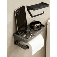 Toilet paper holder, adhesive or screw wall-mounted paper roll holder, multi-functional bathroom storage distributor