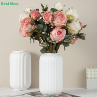 โWhite Ribbed Plastic Vase,Modern Vertical Striped Flower Vases for Home Decor & Living Room Centerpieces