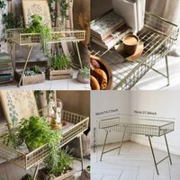 Vintage Metal Plant Stand, Rectangular Wire Flower Pot Rack, Retro Green Finish, Farmhouse Indoor Outdoor Plant Display Table