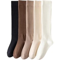 1/5 Pairs Autumn Winter Women Solid Color Calf Socks Fashionable College Style Warm Comfortable Slim Fit Leg Type Casual Socks