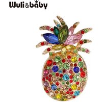 Wuli&baby Sparkling Pineapple Brooches For Women Unisex Metal Rhinestone Multicolor Fruits Party Casual Brooch Pins Gifts