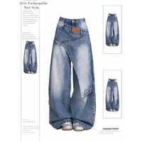 Women's Baggy Jean American Retro Denim Pants Y2k Design High Street Wide Fit Goblin Core Cowboy Japanese Harajuku Long Trousers