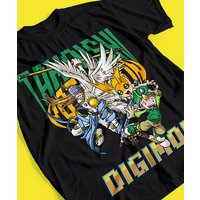 2026 Summer Anime Digimon T-shirt, Takeru Angemon Patamon Full Color Character Print Black Oversized Casual Tee For Men Women