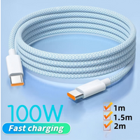1Pcs 100W Super Fast Charge Cable Colorful Type-C To C Braided Data Cable Support Fast Charging For iPhone Xiaomi Samsung Oppo