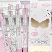 4pcs/set Pink Color Dot Angel Wings Retractable Gel Pen 0.5mm Korean Ins Style Quick-Drying Black Ink Exam Pen for Students