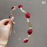 Ladies Elegant Rose Vine Headband Hair Accessories Headdress Girls Vintage Metal Flower Pearl Red White Rose Tiara Hairbands