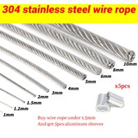 5/10 Meter Steel wire rope with PVC Coated Flexible Soft Transparent Cable Lighting Curtain Cord Suspension ropes 1/2/3/4/5/6mm