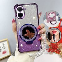 Glitter Four-Corner Shockproof Phone Case with Mirror Stand Beaded Strap For Xiaomi Redmi A5 4G Poco C71 Back Cover Case