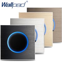 Interrupteur mural 16A, plaque d'aluminium mat, interrupteur d'éclairage, noir, argent, or, marron, indicateur LED circulaire L6, bouton rond 110-250V