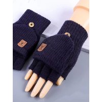 AliExpress NONE Winter Half Finger Gloves Cold-proof Open Flip Design Knitted Warm Gloves Thick Elastic Windproof Plush Fingerless Gloves