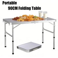 Outdoor picnic table, suitable for gardens, folding dining table, 90cm, lightweight aluminium construction, height adjustable