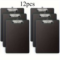 12pcs A4 Plywood Folder - Black Writing Board, Metal Clip, Suitable for Notes, Documents, And Drawings, Black