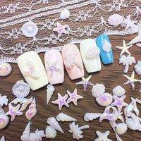100Pcs Aurora Ocean Starfish Shell Nail Charms Iridescent Resin Press-On Nail Decor, Summer Beach Theme DIY Manicure Accessories