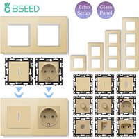 BSEED 1/2Gang Button Light Switch Function Part Glass Frame Only Light Switch Wall Power Scoket DIY Parts Free Combination 86mm