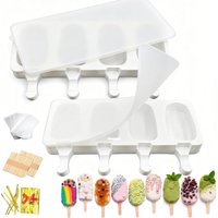 Silicone Popsicle Molds with Lid, 4 Cavities Large Mini Oval Ice Pop Maker with 100 Wooden Sticks for Kids Cakesicles Party
