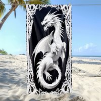 Gothic White Dragon Beach Towel Patterned Sunscreen And Windproof Suitable For Swimming Pool Camping Travel Blanket