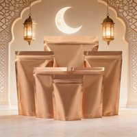 Ramadan Gift Packaging Bags 50/100pcs Dark Gold Aluminum Foil Ziplock Bags Large Tea Dates Stand-Up Pouch Food Grade