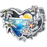 PANPOKI 925 Sterling Silver Coconut Tree Flowers Sun Bead Original Pendants Bracelet Necklace Charm Party Birthday DIY Gifts